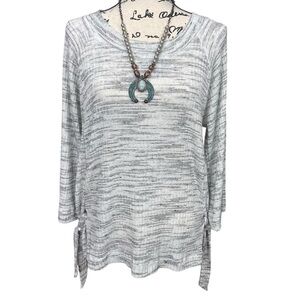 Soft Surroundings Knit Striped Side Knotted with 3/4 Sleeve Top Size Small